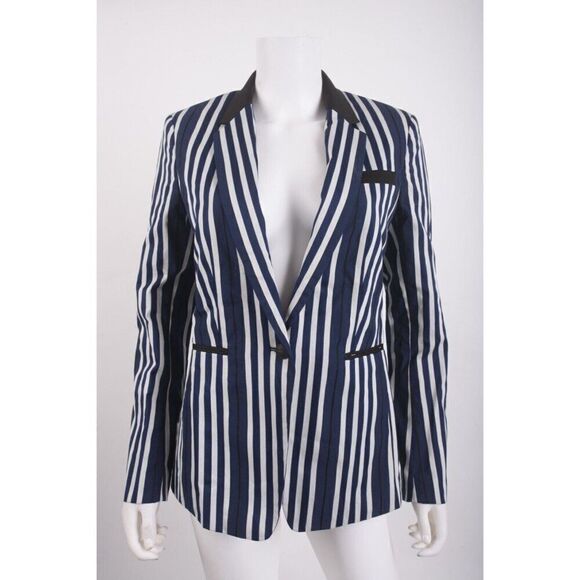 Rag & Bone Womans Suit Jacket Blazer M Cotton Stretch Navy Blue Striped NWOT - Picture 1 of 6